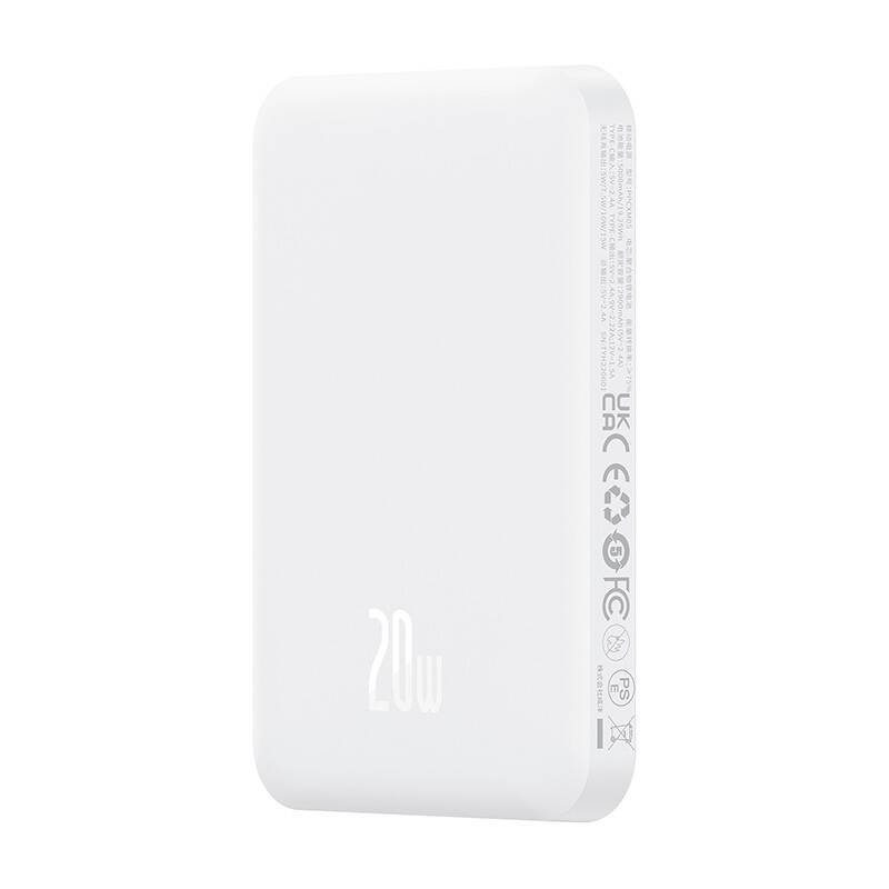 Magnetinė mini išorinė baterija Baseus 5000 mAh, USB-C 20W (balta) - Image 3