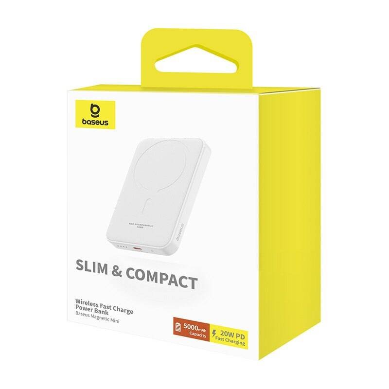Magnetinė mini išorinė baterija Baseus 5000 mAh, USB-C 20W (balta) - Image 8