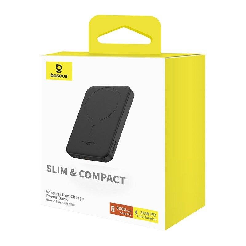 Magnetinė mini išorinė baterija Baseus 5000 mAh, USB-C 20W (juoda) - Image 18