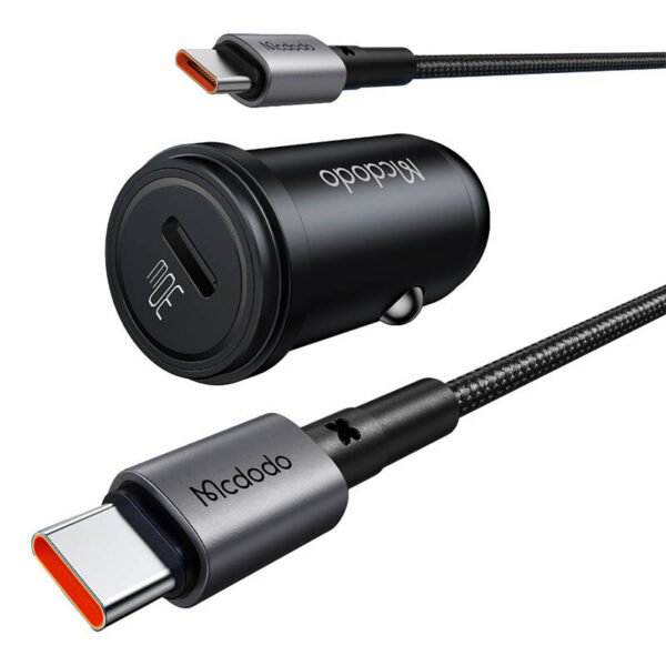 Automobilinis įkroviklis McDodo CC-7493 65W su mini baltu USB-C kabeliu su E-mark chip 1m 100W (juodas) - Image 4