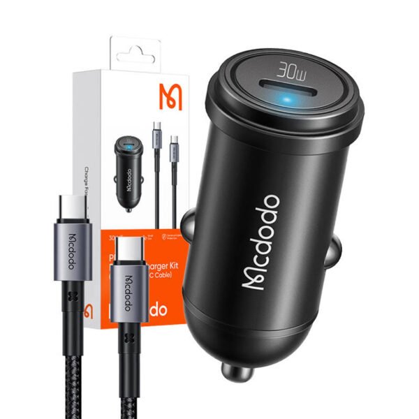 Automobilinis įkroviklis McDodo CC-7493 65W su mini baltu USB-C kabeliu su E-mark chip 1m 100W (juodas) - Image 5