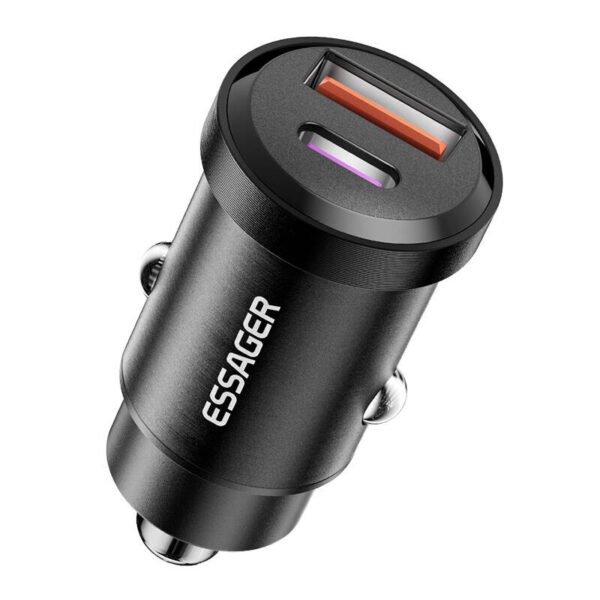 Automobilinis įkroviklis 1xUSB-A 1xUSB-C 45W Essager (juodas) - Image 2