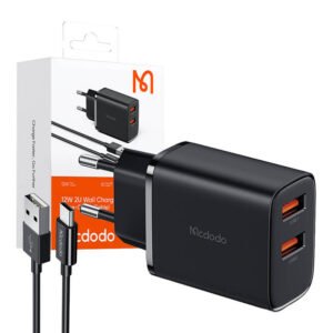 12W power charger + USB-A to USB-C cable (black)
