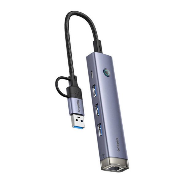 Hub 4in1 Baseus UltraJoy USB-A&USB-C į 3xUSB3.0+USB-C+RJ45 (pilkas) - Image 3