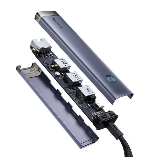 Hub 4in1 Baseus UltraJoy USB-A&USB-C į 3xUSB3.0+USB-C+RJ45 (pilkas) - Image 4