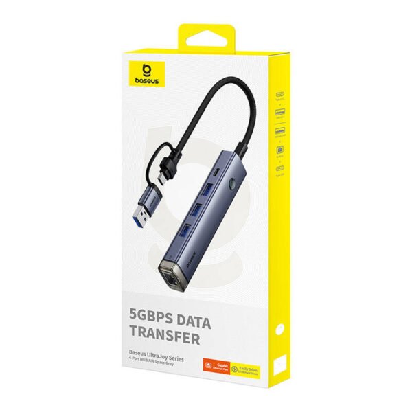 Hub 4in1 Baseus UltraJoy USB-A&USB-C į 3xUSB3.0+USB-C+RJ45 (pilkas) - Image 7