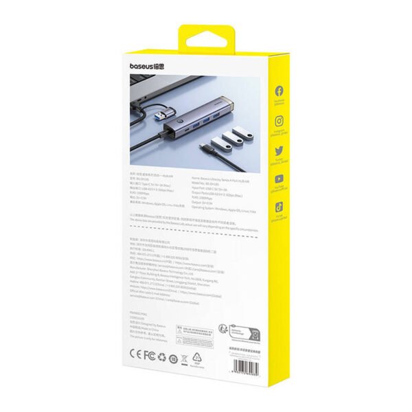 Hub 4in1 Baseus UltraJoy USB-A&USB-C į 3xUSB3.0+USB-C+RJ45 (pilkas) - Image 8