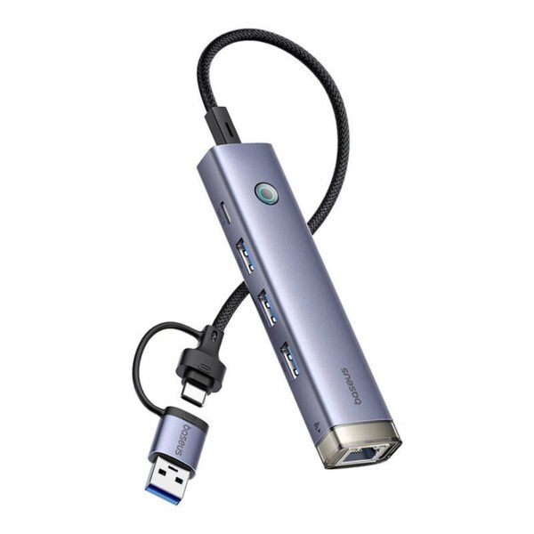 Hub 4in1 Baseus UltraJoy USB-A&USB-C į 3xUSB3.0+USB-C+RJ45 (pilkas) - Image 2