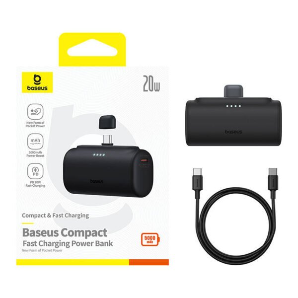 Išorinė baterija Baseus Compact 5000 mAh, 20W, USB-C (juoda) - Image 8
