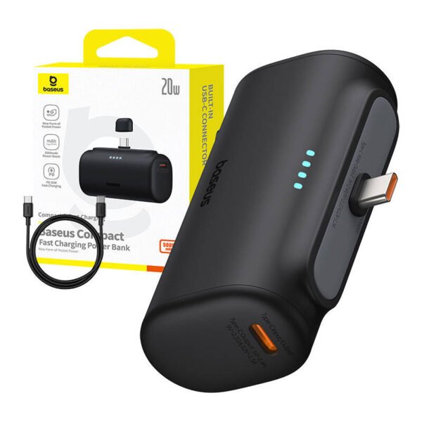 Išorinė baterija Baseus Compact 5000 mAh, 20W, USB-C (juoda) - Image 9