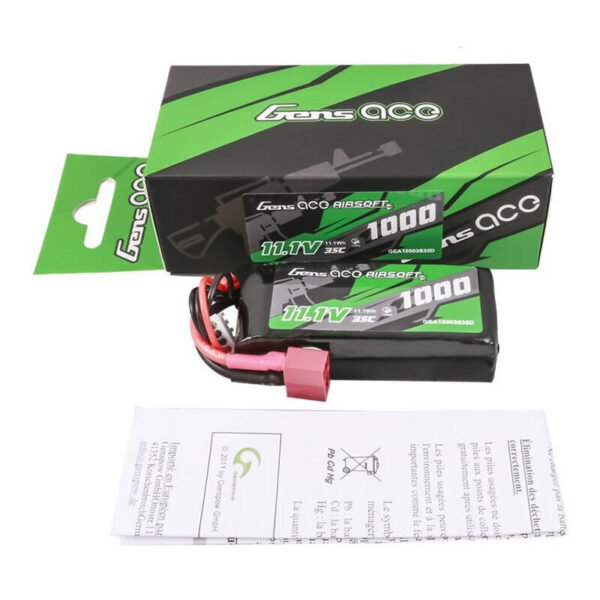 Gens ace 35C 1000mAh 3S1P 11,1V airsoft ginklo Lipo baterija su T jungtimi - Image 5