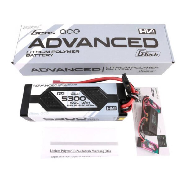 Gens ace Advanced G-Tech 5300mAh 11,4V 3S1P 100C HV automobilių Lipo baterijos paketas su kietu korpusu ir Deans jungtimi - Image 5