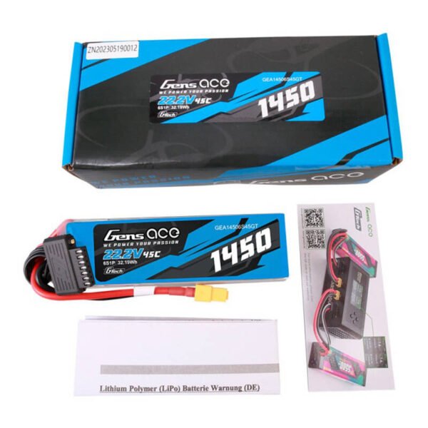 Gens Ace G-Tech 1450mAh 22,2V 45C 6S1P Lipo baterijos paketas su XT60 jungtimi - Image 6