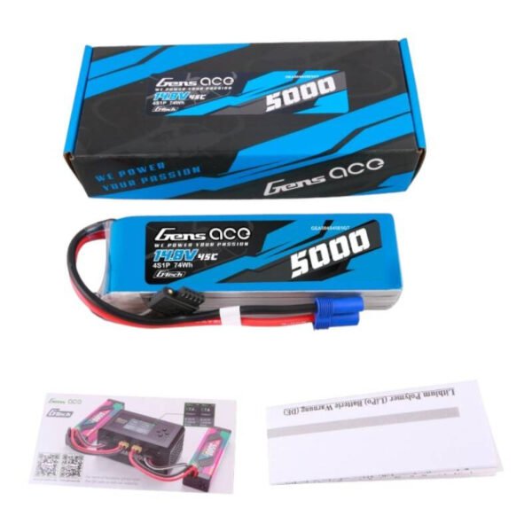 Gens ace G-Tech 5000mAh 14,8V 45C 4S1P sraigtasparnio Lipo baterija su EC5 jungtimi - Image 5
