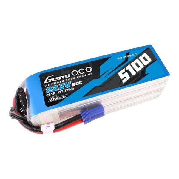 Gens ace G-Tech 5100mAh 80C 22,2V 6S1P Lipo baterijos paketas su EC5 jungtimi - Image 2
