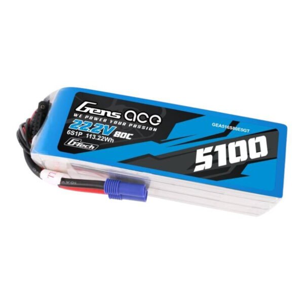 Gens ace G-Tech 5100mAh 80C 22,2V 6S1P Lipo baterijos paketas su EC5 jungtimi - Image 3