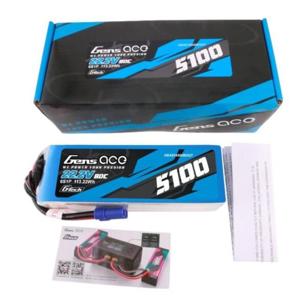 Gens ace G-Tech 5100mAh 80C 22,2V 6S1P Lipo baterijos paketas su EC5 jungtimi - Image 5