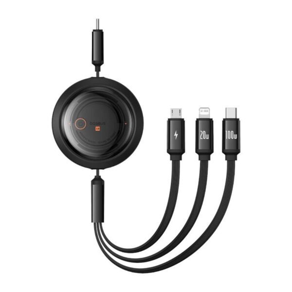 Fast Charging Cable 3in1 Baseus Free2Draw USB-C to USB-C/Lightning/Micro 100W