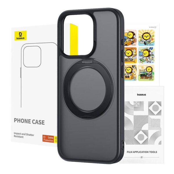 Telefono dėklas Baseus SkyRing Magnetinis su stoveliu iP 13 Pro + grūdinto stiklo ir valymo rinkinys (juodas) - Image 5
