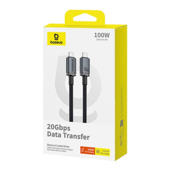 Greito įkrovimo laidas Baseus Crystal Shine USB-C į USB-C 100W, 1,5m, 20Gb (juodas) - Image 7
