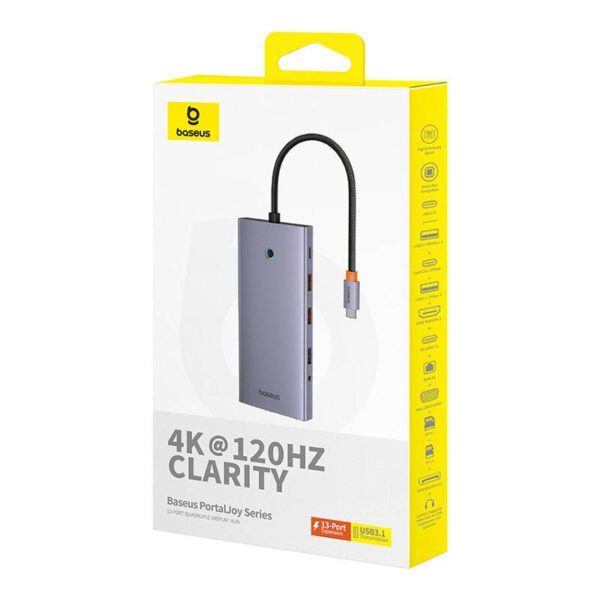 Hub 13in1 Baseus PortalJoy USB-C į HDMI+DP+VGA+C+USB+PD+RJ45+SD/TF+3.5mm (pilka) - Image 7