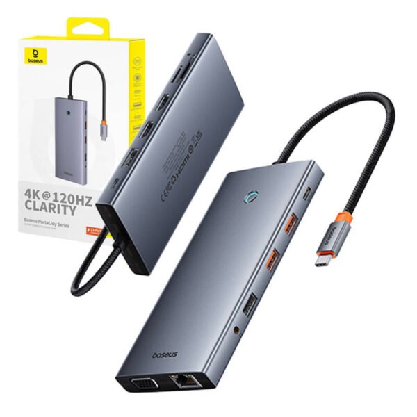 Hub 13in1 Baseus PortalJoy USB-C į HDMI+DP+VGA+C+USB+PD+RJ45+SD/TF+3.5mm (pilka) - Image 9