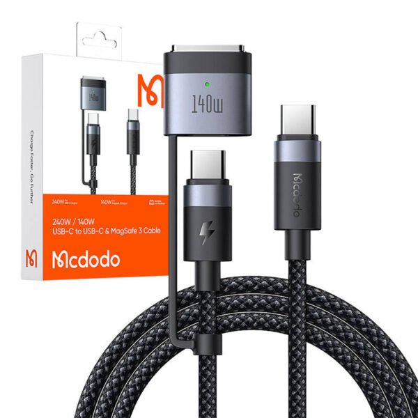 2-in-1 USB-C į USB-C + Magsafe 3 kabelis Mcdodo CA-0140, 2m (juodas) - Image 3