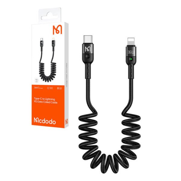 Mcdodo CA-1960 USB-C į Lightning pavasarinis kabelis, 36W, 1,8m (juodas) - Image 6