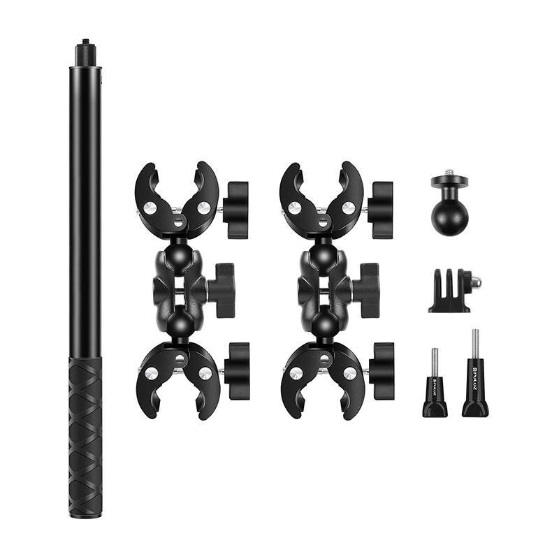 Motociklo / dviračio laikiklis PULUZ su dviem spaustukais ir selfie lazda 150 cm - Image 2