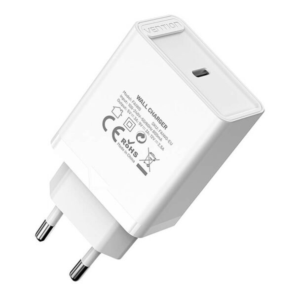 Vention FAIW0-EU USB-C 30W sieninis įkroviklis (baltas) - Image 3