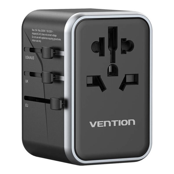 Vention FJFB0 GaN 2xUSB-C 2xUSB-A universalus 65 W kelioninis adapteris (juodas) - Image 2