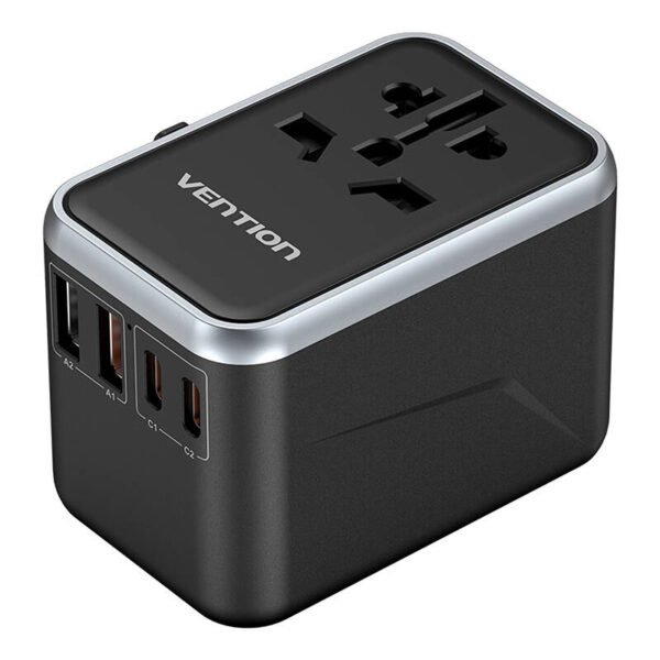 Vention FJFB0 GaN 2xUSB-C 2xUSB-A universalus 65 W kelioninis adapteris (juodas) - Image 3