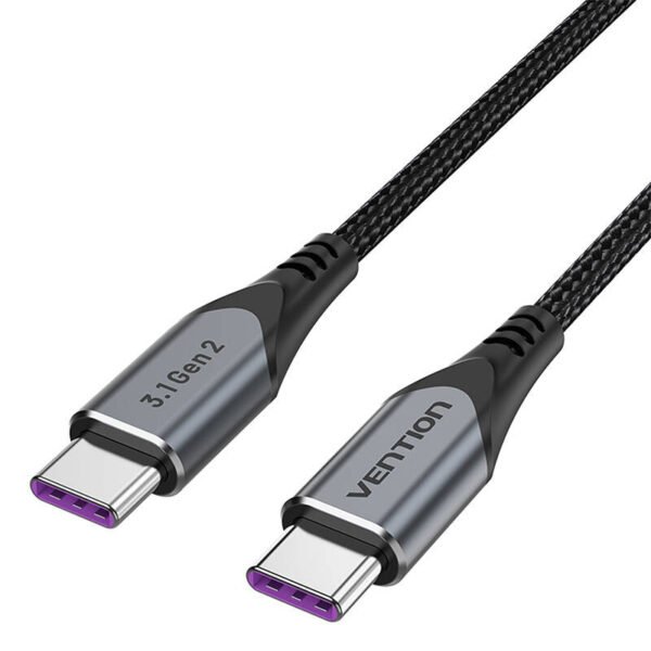 USB-C į USB-C 100W Vention TAHHF 5A 1m USB 3.1 Gen2 4k kabelis (pilkas) - Image 2
