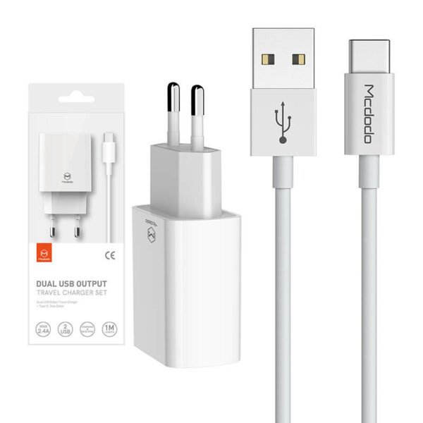 Mcdodo USB dvigubas įkroviklis CH-6721 (EU) Type-C 1m cestovní sada (baltas) - Image 5