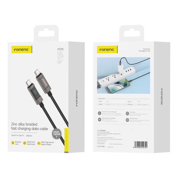 Foneng XS05 100W USB-C į USB-C kabelis (juodas) - Image 2