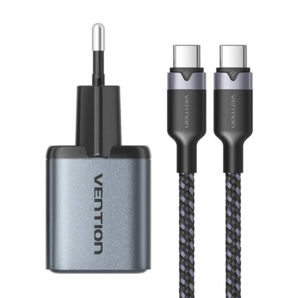 GaN Vention USB-C+A 30 W įkroviklis + USB-C-C 1 m kabelis (pilka) - Image 2