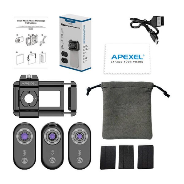 3x CPL objektyvas / mikroskopas išmaniesiems telefonams Apexel APL-MS3IN1, 200x / 150x / 100x - Image 4