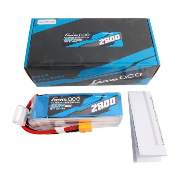 Lipo Gens ace 2800mAh 22.2V 60C 6S1P baterija su XT60 jungtimi - Image 4