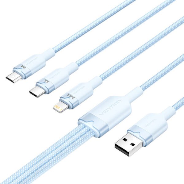 USB 2.0 A į 3in1 3A kabelis Vention CTPLG 1.5M (mėlynas) - Image 2