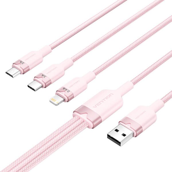 USB 2.0 A į 3in1 3A kabelis Vention CTPPG 1.5M (rožinis) - Image 2