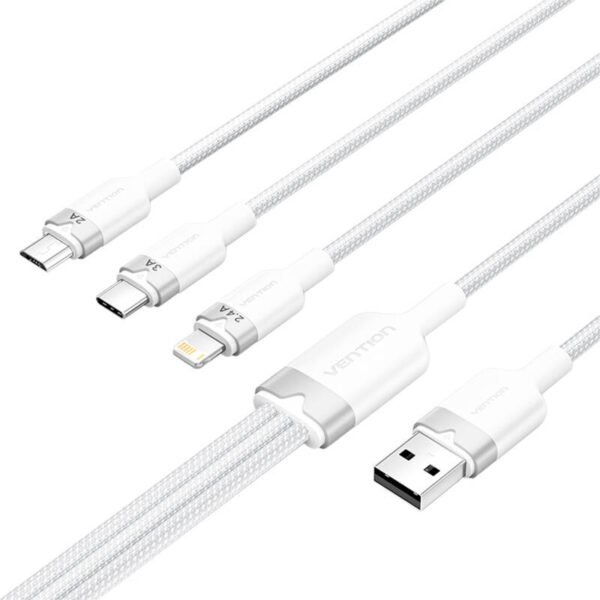 USB 2.0 A į 3in1 3A kabelis Vention CTPWG 1.5M (baltas) - Image 2