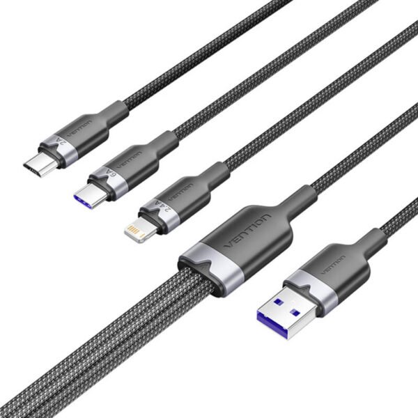 USB 2.0 A į 3-in-1 6A kabelis Vention CTRBG 1.5M (juodas) - Image 2