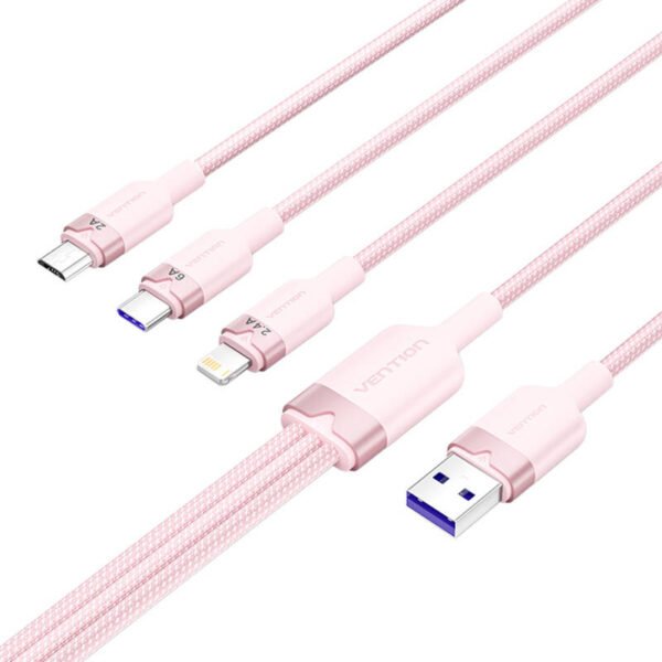USB 2.0 A į 3-in-1 6A kabelis Vention CTRPG 1.5M (rožinis) - Image 2