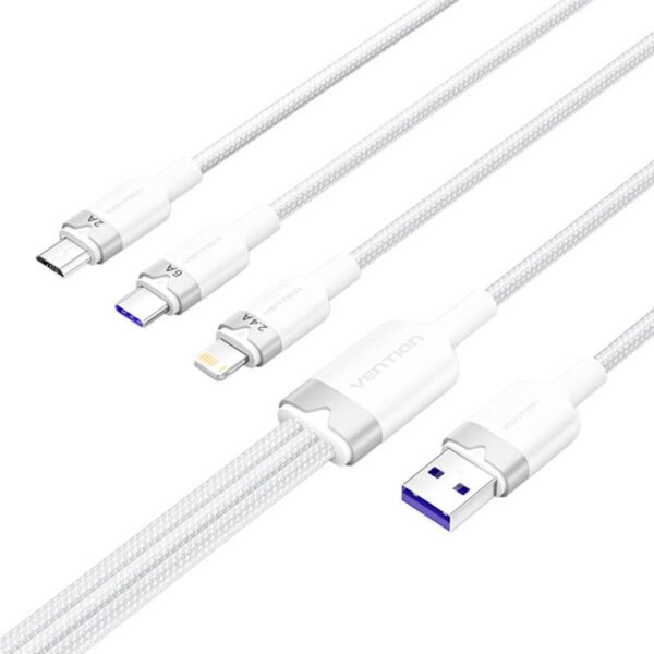 USB 2.0 A į 3-in-1 6A kabelis Vention CTRWG 1.5M (baltas) - Image 2