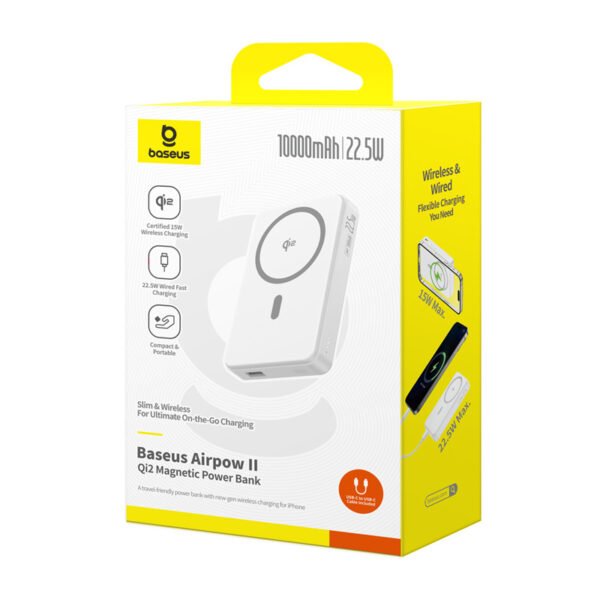 Baseus Airpow2 Qi2 magnetinis 10000 mAh 22,5 W maitinimo šaltinis (baltas) - Image 7