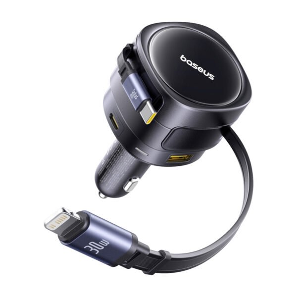 Baseus Enjoyment Max automobilinis įkroviklis su USB-C + Lightning laidais ir USB-A + USB-C lizdais 90 W (juodas) - Image 2