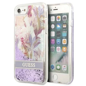 Guess Flower Liquid Glitter case for iPhone SE 2022 / SE 2020 / 7 / 8 - purple