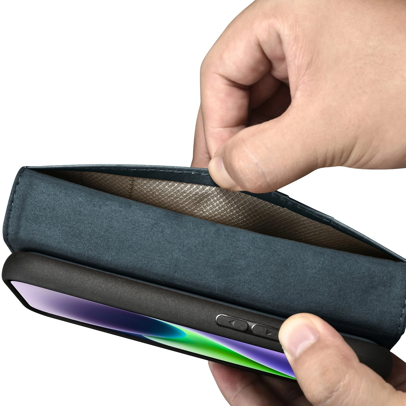 iCarer Oil Wax piniginės tipo dėklas 2in1 iPhone 14 Plus, odinis flip dėklas, Anti-RFID, mėlynas (WMI14220723-BU) - Image 11