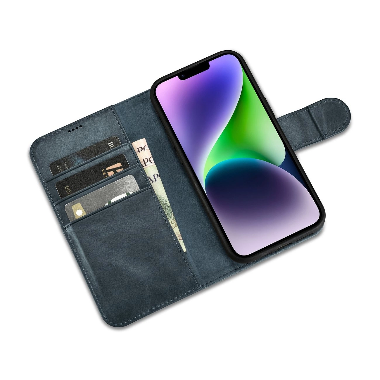 iCarer Oil Wax piniginės tipo dėklas 2in1 iPhone 14 Plus, odinis flip dėklas, Anti-RFID, mėlynas (WMI14220723-BU) - Image 10
