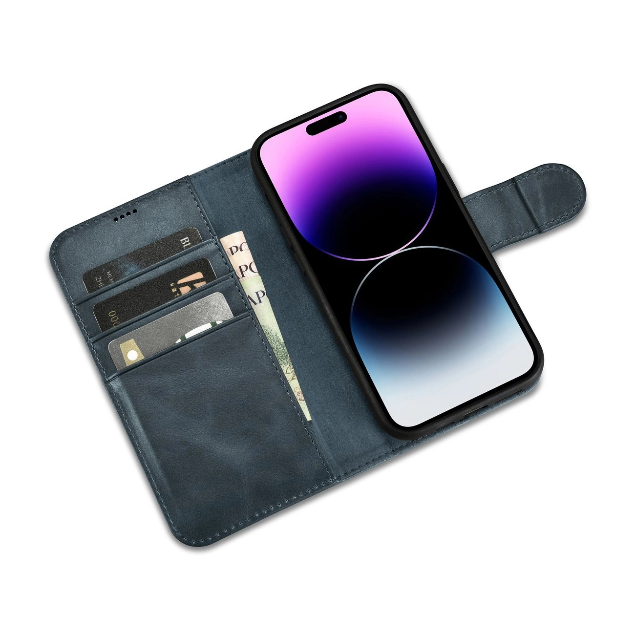 iCarer Oil Wax piniginės tipo dėklas 2in1 iPhone 14 Pro Max, odinis flip dėklas, Anti-RFID, mėlynas (WMI14220724-BU) - Image 8